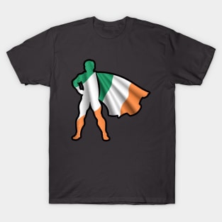 Ireland Hero Wearing Cape of Irish Flag and Peace in Ireland T-Shirt